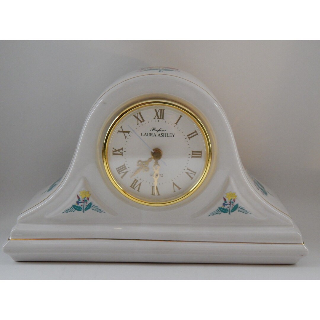 Vintage Laura Ashley White Floral Mantle Clock Etsy