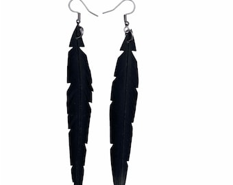 Feathers.  Vegan upcycled earrings made from bicycle inner tube