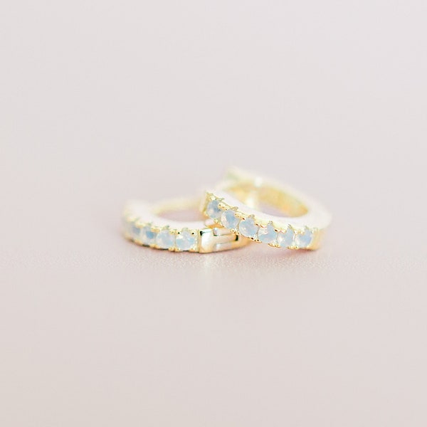 Ottilie // Tiny gold opal huggie earrings, hoop earrings, opal earrings, huggies, dainty jewelry, minimalist jewellery