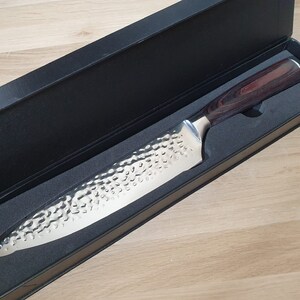 Professional Japanese Chef Gyutou Style Blade. Dimpled. 8 Inch Blade with Wooden Handle. Comes in Black Presentation Box. Xmas Gift