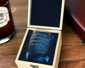 Stunning Personalised Engraved Whiskey Tumbler Glass in Engraved Wooden Gift Box, Fathers Day Present