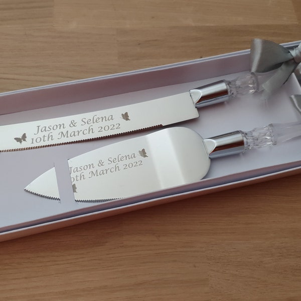 Personalised Engraved Cake Cutting Server Set with Your Choice of Ribbon Colour. Weddings Christening Anniversary Gift. Nikah Mubarak