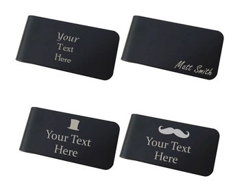 Personalised Engraved BLACK Stainless Steel Money Clip. Wallet. 4 different designs. Fathers Day Gift. Present for Dad. Birthday