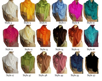 Top quality ladies single coloured pashminas - 17 designs to choose from - Coloured scarf shawl wraps. Pinks, reds, grey, beige, green, blue