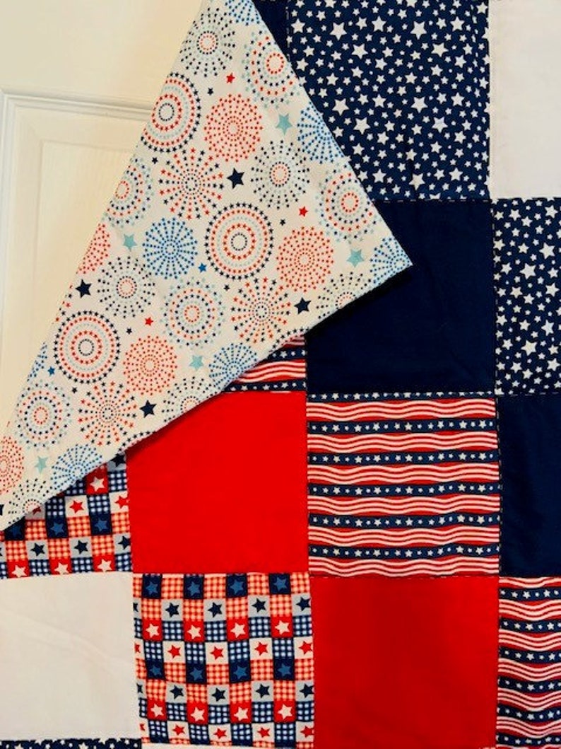 Homemade Lap Quilt, Fourth of July, Patriotic, Red, White, Blue image 5