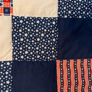 Homemade Lap Quilt, Fourth of July, Patriotic, Red, White, Blue image 3