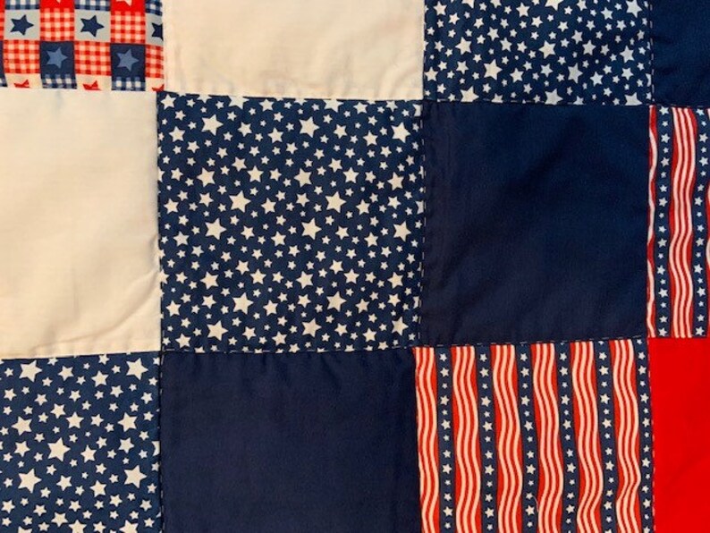 Homemade Lap Quilt, Fourth of July, Patriotic, Red, White, Blue image 3