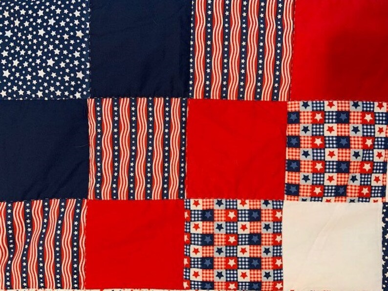 Homemade Lap Quilt, Fourth of July, Patriotic, Red, White, Blue image 2