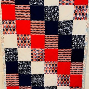 Homemade Lap Quilt, Fourth of July, Patriotic, Red, White, Blue image 1