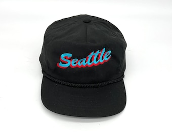 SEATTLE vintage black embroidered ROPE cap HAT
