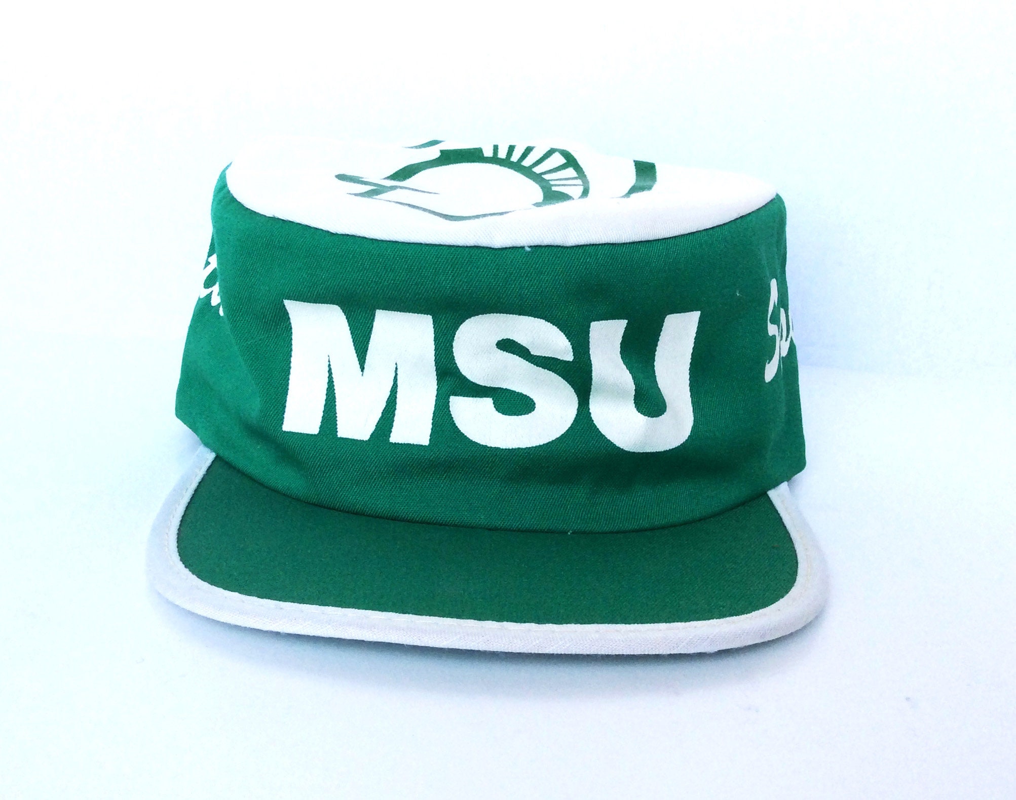 vintage MICHIGAN state SPARTANS green \u0026 White painters HAT cap