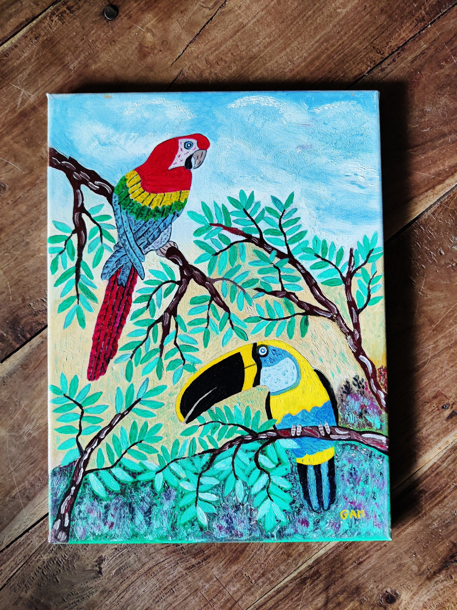 Tropical Birds Oil on Canvas Painting Original Art Parrot | Etsy