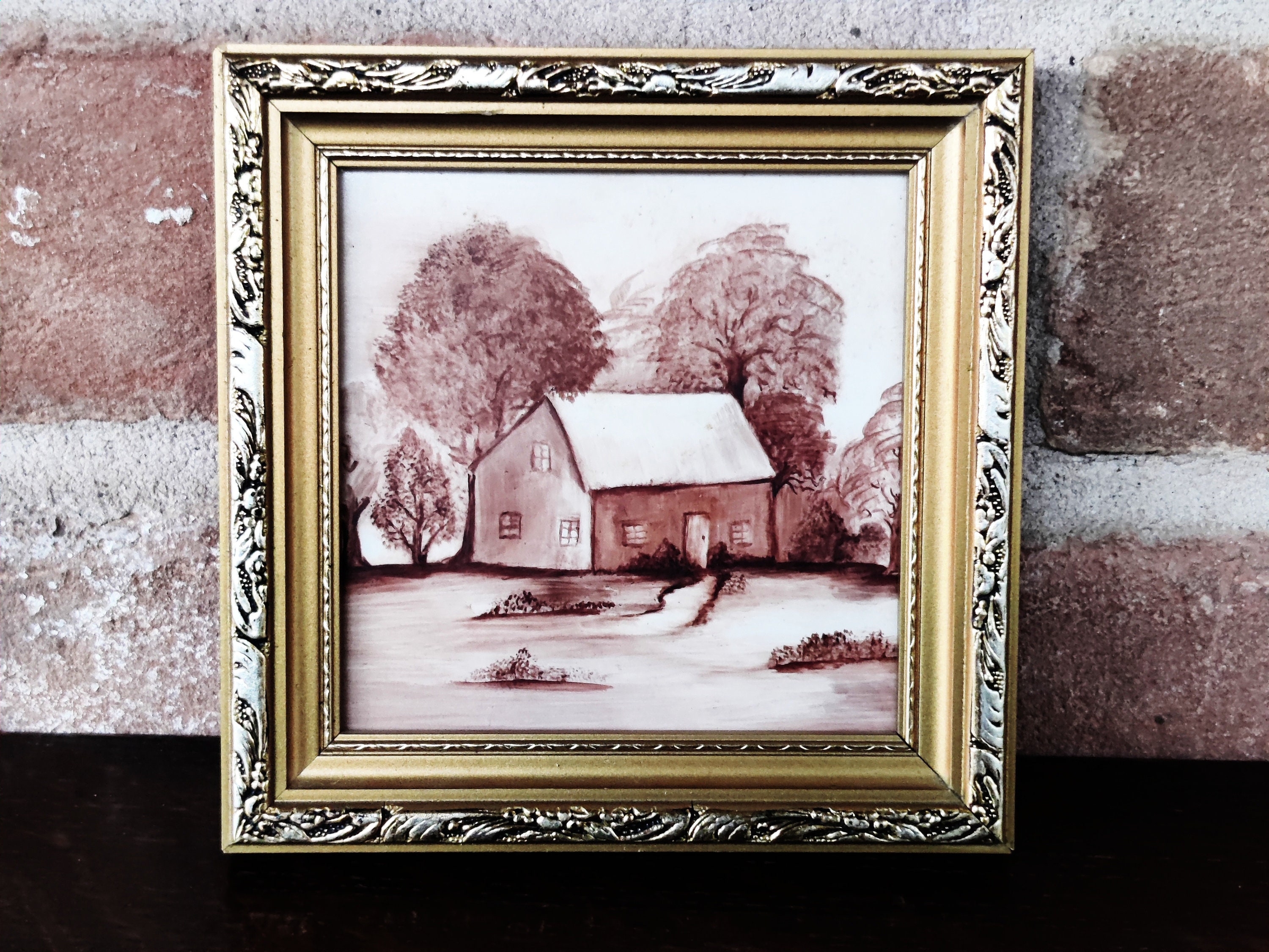 Vintage Tile Painting Original Art Tiles Homestead Paintings Etsy