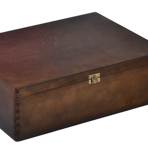 Braune Holzbox 40x30x13.5cm, Hochzeit Weihnachten Geschenk aus Kieferholz, brown Holzschatulle mit Deckel und Verschluss