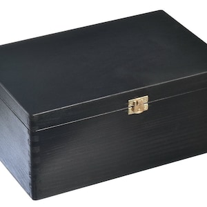 Zwarte Holzbox 30x20x13.5cm, Naturholz, Kiefernholz, Hochzeit, Geschenk, zwarte Holzschatulle mit Deckel und Verschluss Schmuck