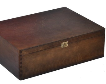 Braune Holzbox 40x30x13.5cm, Hochzeit Weihnachten Geschenk aus Kieferholz, braune Holzschatulle mit Deckel und Verschluss