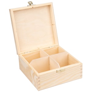 Holzbox hölzerne Teekiste 4 Holzschatulle mit Verschluss, Naturholz, Unvollendete unlackierte Kiefernholz, Hölzerne Teekiste
