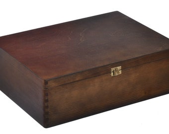 Braune Holzbox 40x30x13.5cm, Naturholz, Kiefernholz, Hochzeit Weihnachten Geschenk, braune Holzschatulle mit Deckel und Verschluss Schmuck