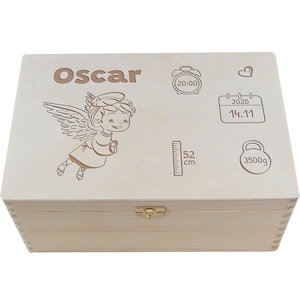 Gepersonaliseerde houten kist met de naam | Geboortegeschenk | Doopgeschenk | Gepersonaliseerde houten geheugendoos I Schatkist