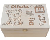 Personalized wooden box with name, reminder box, treasure chest, wooden box for birth, for reminders with desired names and dates of birth