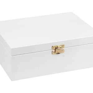 Weiße Holzbox 22x16x8cm, Naturholz, Kiefernholz, Hochzeit Erstkommunion Geschenk, weiße Holzschatulle mit Deckel und Verschluss, Schmuck-Box