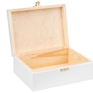 Weiße Holzbox 40x30x13.5cm, Naturholz, Kiefernholz, Hochzeit Erstkommunion Geschenk, weiße Holzschatulle mit Deckel und Verschluss, Schmuck