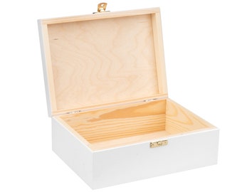 Weiße Holzbox 40x30x13.5cm, Naturholz, Kiefernholz, Hochzeit Erstkommunion Geschenk, weiße Holzschatulle mit Deckel und Verschluss, Schmuck