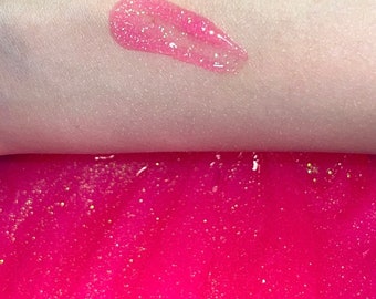 Pink Sparkle Gloss | Sparkle lip gloss | Pink shimmer glitter gloss | vegan and cruelty free lipgloss | Hot Pink Sparkle Gloss