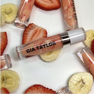 Erdbeer-Bananen-Smoothie aromatisierter Lipgloss | Veganer und tierversuchsfreier Lipgloss | Klarer Lipgloss glänzend | Geschenkidee
