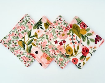 100/% Cotton Quilted Fabric Coaster Red Floral sold individually