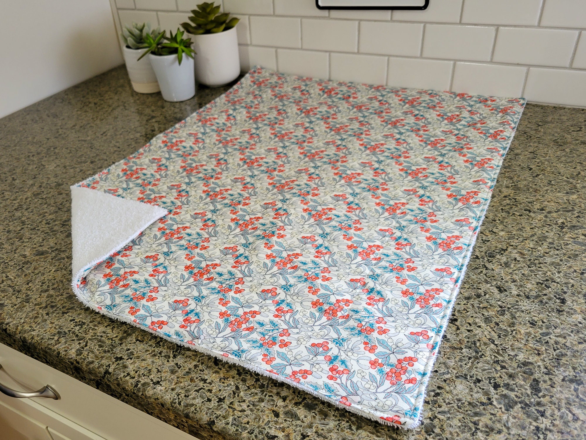 Blue Floral Drying Mat 18x24 Dish Drying Mat for Kitchen Counter