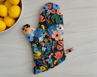 Handmade Rifle Paper Co Oven Mitt, Rifle Paper Oven Mitt with Flowers, Rifle Paper Mitt, Garden Party Mitt, Mother's Day Gift for Mom