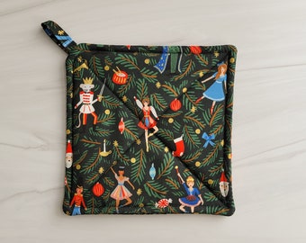 Handmade Rifle Paper Co Pot Holder, Rifle Paper Potholder, Nutcracker Pot Holder, Ballet Pot Holder, Modern Kitchen Decor for the Holidays