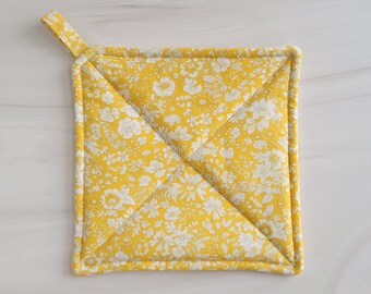 NEW! Handmade Liberty of London Pot Holder, Liberty Potholder, Liberty of London Kitchen, Yellow Potholder, Emily Silhouette Potholder