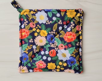 New! Rifle Paper Co Pot Holder, Handmade Rifle Paper Co Hot Pad, Flower Kitchen Decor, Modern Floral Pot Holder, Vintage Blossom Pot Holder