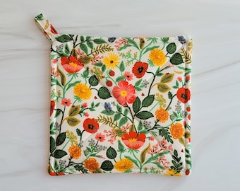 New! Rifle Paper Co Pot Holder, Rifle Paper Potholder, Handmade Poppy Fields Kitchen Decor, Floral Thick Potholder, House Warming Gift