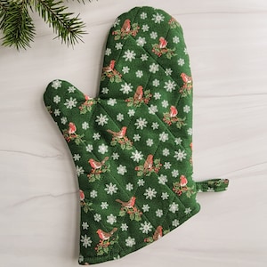 New! Handmade Liberty of London Christmas Oven Mitt, Winter Birds Oven Mitt, Teacher Gift Idea, Quilted Oven Mitt, Holiday Baking Gift Set
