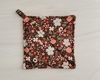 NEW! Handmade Rifle Paper Co Pot Holder, Rifle Paper Potholder, Rifle Paper Kitchen Accessory, Birthday Gift Under 15, Wild Rose Potholder,