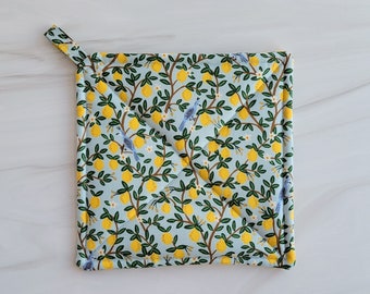 New! Rifle Paper Co Pot Holder, Rifle Paper Potholder, Handmade Lemon Grove Hot Pad, Modern Citrus French Kitchen Decor, Shower Gift