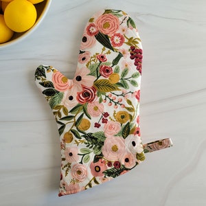 Handmade Rifle Paper Co Oven Mitt, Rifle Paper Oven Mitt with Flowers, Garden Party Mitt, Mother&#39;s Day Gift for Mom, Kitchen Gift Set