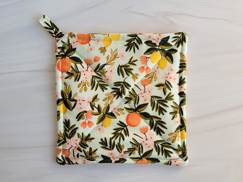 Handmade Rifle Paper Co Pot Holder, Rifle Paper Potholder, Rifle Paper Kitchen Accessory, House Warming Gift, Baking Gift, Citrus Potholder image 1