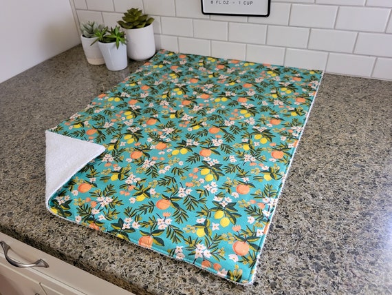 Rifle Paper Co Dish Drying Mat, Large Kitchen Drying Mat, Rifle Paper Dish  Mat, Housewarming Gift, Citrus Floral in Teal, Modern Farmhouse 