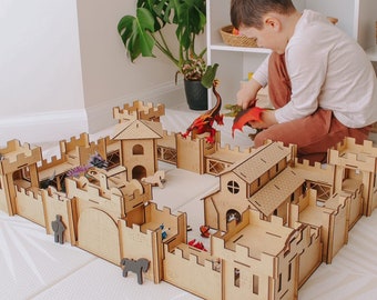 Juguetes de madera hechos a mano, Castillo medieval de madera, Regalo para niños pequeños, Regalo de cumpleaños para niño, Juguete Montessori para niño, Rompecabezas de madera 3D
