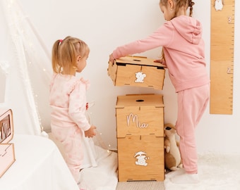 Boîte de rangement personnalisée pour jouets pour enfants, boîte à jouets en bois, décoration de salle de jeux, meubles Montessori, organisateur de salle de jeux, cadeaux de Noël pour enfants