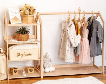 Children Wardrobe, Kids Clothing Rack, Wood Clothing Frame Rack Dress Up, Display Kids Wardrobe