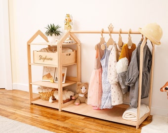 Children Wardrobe, Montessori Clothing Rack with Hangers for Kids, Playroom Furniture, Kids Birthday Gifts, Baby Shower Gift