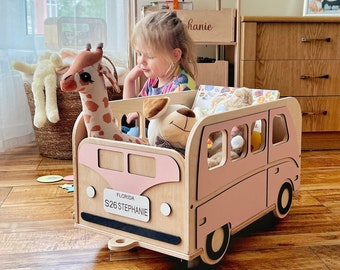 Rangement de jouets personnalisé pour les filles, boîte en bois sur roulettes, décor de crèche pour filles, meubles de rangement de jouets, cadeau pour tout-petits