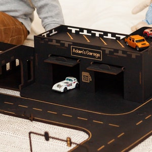 Wooden Car Garage with Parking, Car Track Addition, Construction For Boy, Personalized Toddler gift, Wooden Montessori toys, Christmas Gift