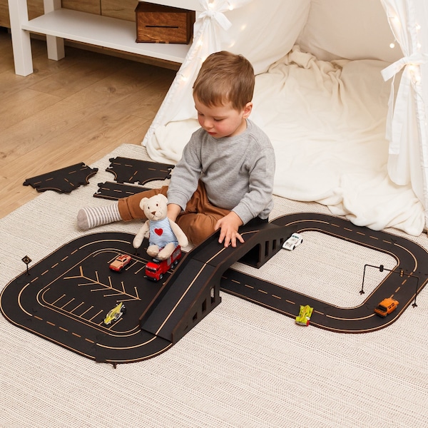 Wooden Car Road Track, Birthday Gift Personalized, Gift for Kids, Toddler Gift, Wooden Toys, Christmas Gifts for Kids, Montessori