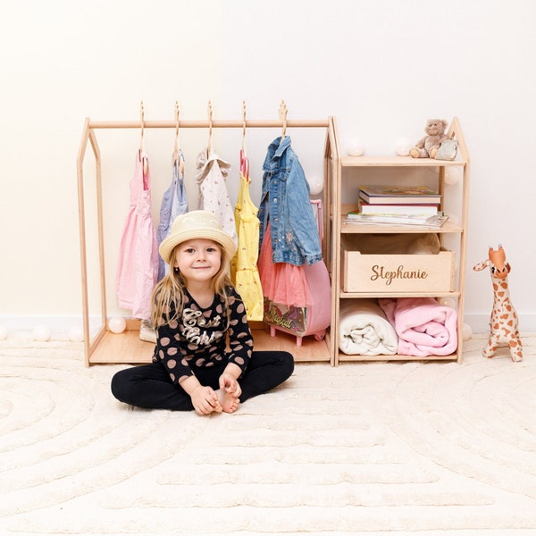 Montessori Toy Shelf, Clothing Rack for Toddler, Wooden Kids Furniture, Kids Room Organizer, Dress Up Storage, Toddler Birthday Gift